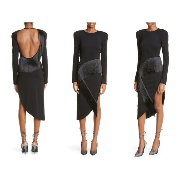 The Attico panelled long-sleeved midi dress black IT44 US8 - Picture 4 of 13
